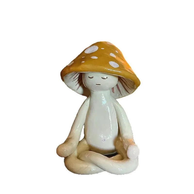 Mini Meditation Mushroom Resin Statues Toys Small Figurine Cute Decorations For Desk Figurines Mushroom Toys Kids Birthday Gifts