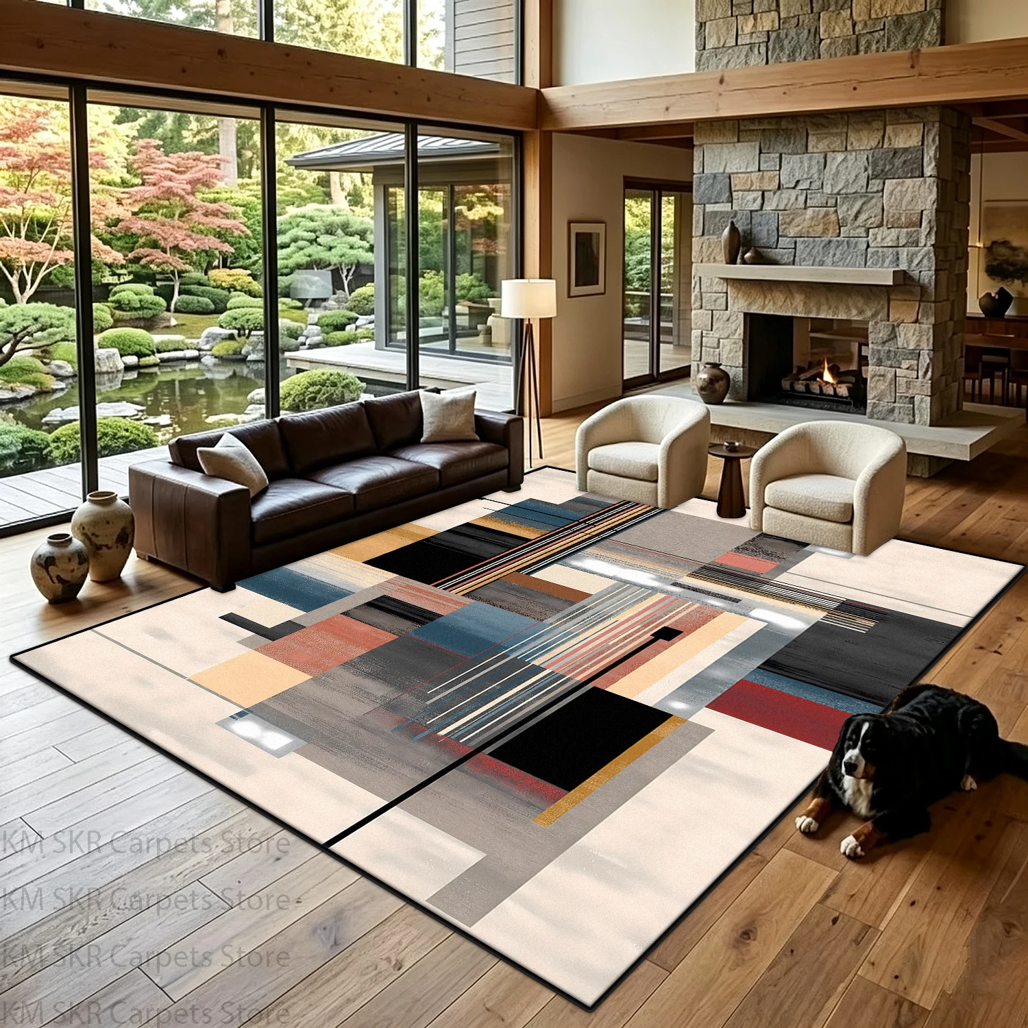 Nordic Geometric Block Style Living Room Sofa Carpet Non-slip Washable Bedroom Floor Mats Soft Fluffy Office Large Rug Custom