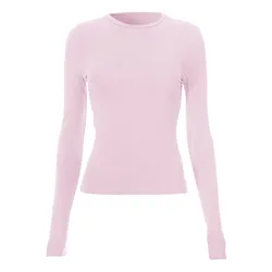 Pink Long Sleeve T-shirt Women 2024 Summer Cute White Crop Top Ladies Causal Sexy Slim O Neck Basic Tees Tshirt Y2k Top Clothes