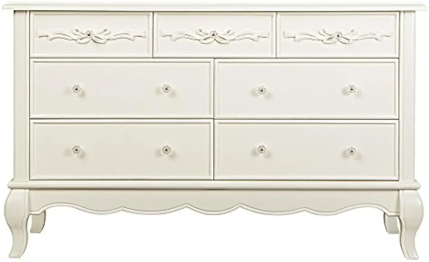 Evolur Aurora 7 Drawer Double Dresser, Ivory Lace, 54x20.3x34 Inch (Pack of 1)