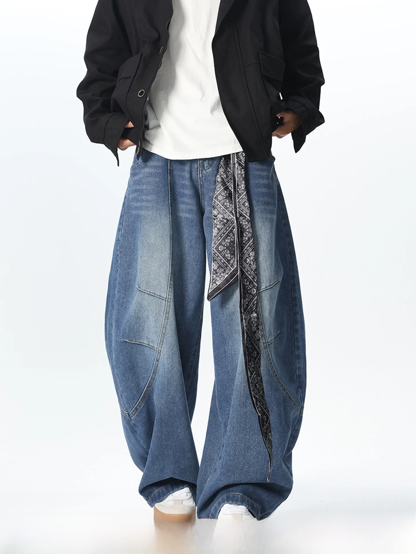 

American High Street Knife Jeans Men's Spring 2026 New Trendy Brand Cool Decomposition Splicing Wide Leg Pants