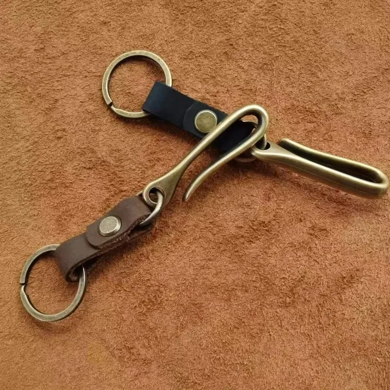 Vintage Black Genuine Leather Keychain Accessories High Quality Cowhide Key Chain for men Fashion U-waist Keyring Hook Wholesale