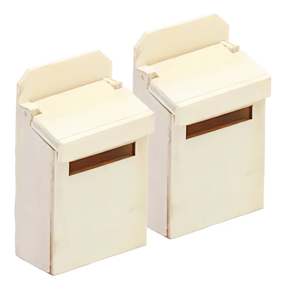 2 Pcs House Model Mini Mailbox Figures Tiny Figurines Dollhouse Decorations Kids Toys for Desk Wood Kits Adults Statue