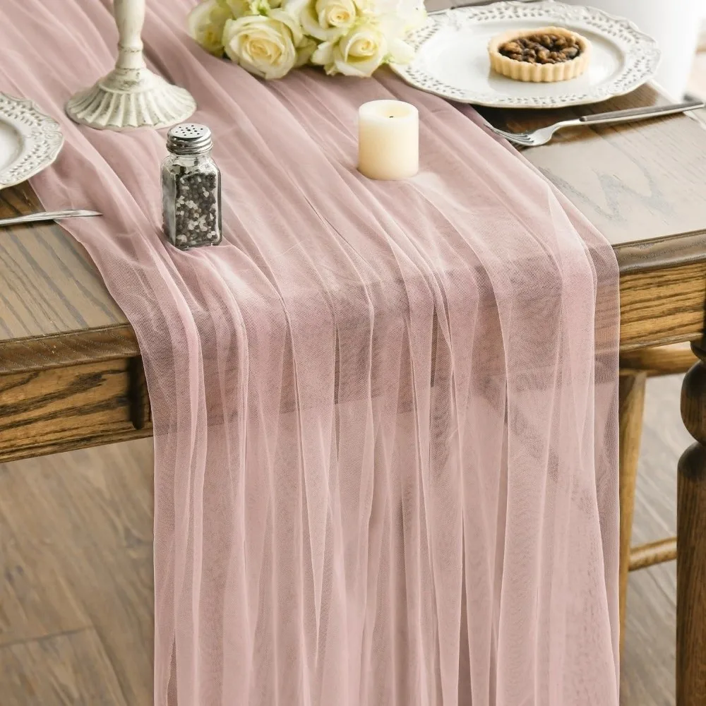 Semi-Sheer Gauze Tulle Sheer Table Runner Elegant Tulle Boho Rustic Gauze Tablecloth DIY Chiffon Table Runner