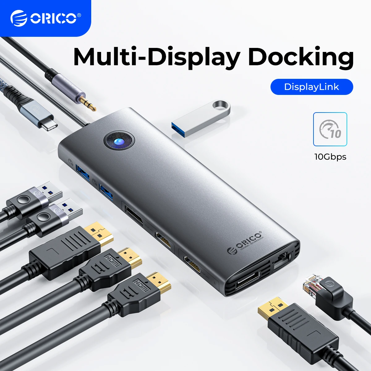 

Док-станция ORICO Type C Displaylink Dual 4K60Hz HDMI-com 10Gbps usb-хаб PD100W RJ45 3,5 мм адаптер для Windows/Mac OS/Linux