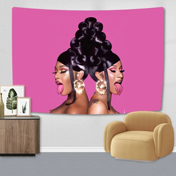 Hip Hop Rapper Tapestry Cardi B Pink Music Ablum Cover Poster Printed Dormitory Backdrop Wall Decoration Sofa Blanket