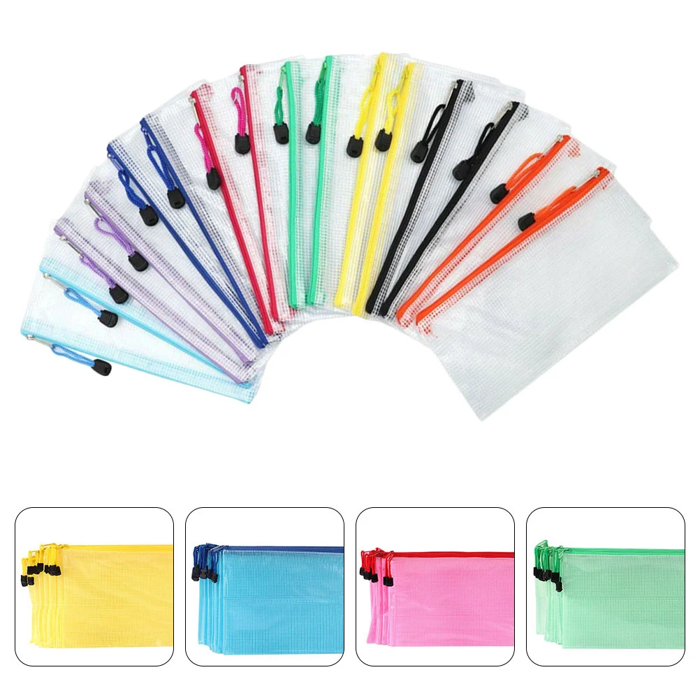 

16 Pcs Reinforced Zipper File Bag Organizer Storage Grid Oilproof Bags Portable Zippered Pouch Holder Transparent