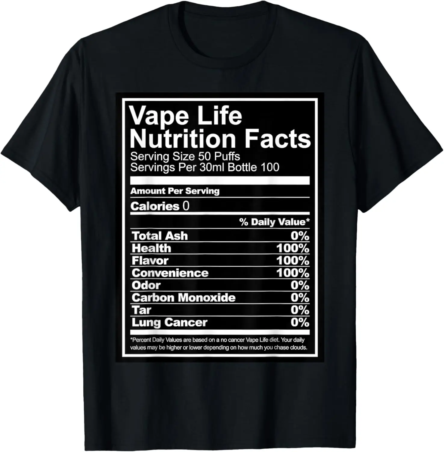Vape Life Nutrition Facts Graphic Tee Men's Cotton T-Shirt Funny Vaper Novelty Short Sleeve Streetwear