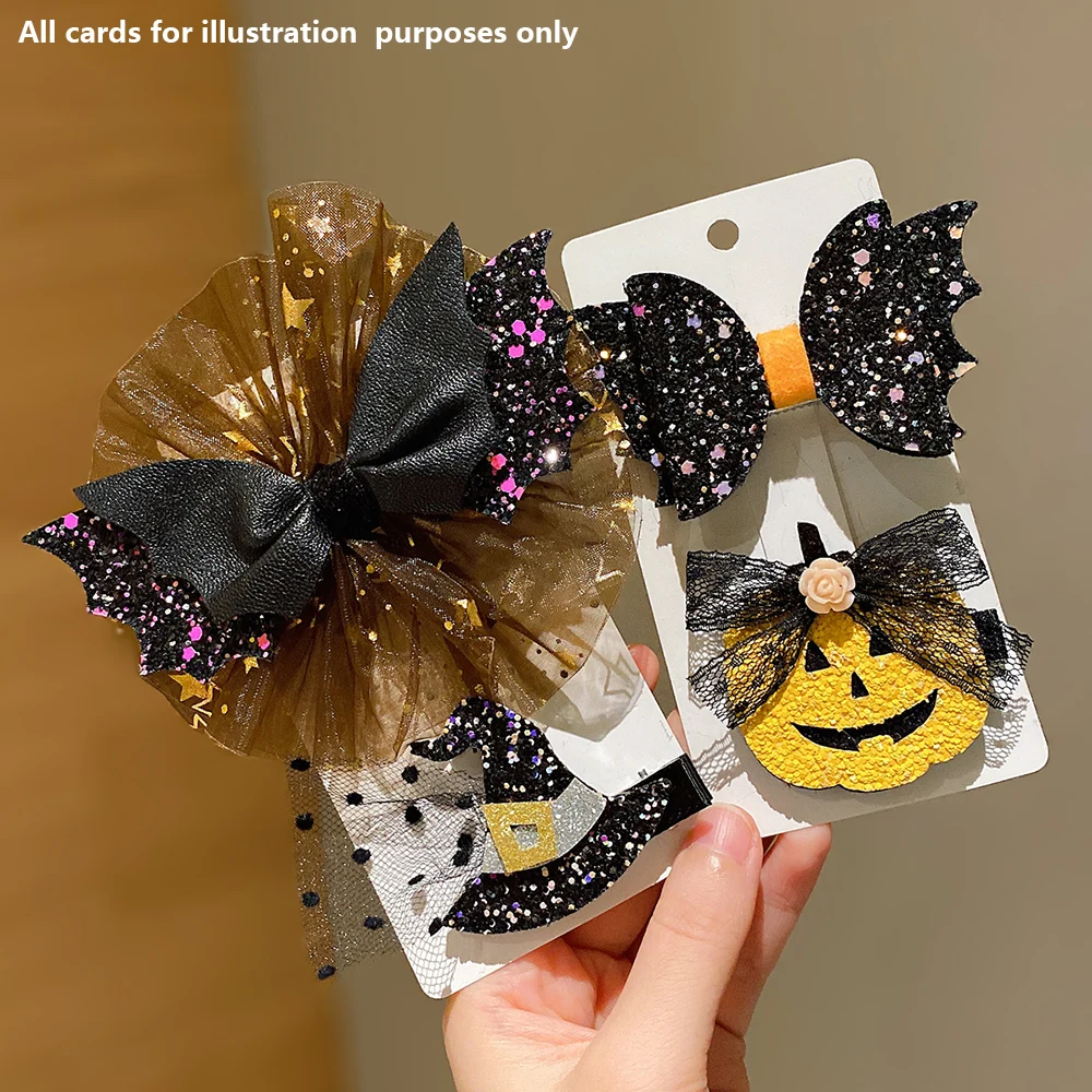 4 pieces of Halloween hair accessories black mesh bow hairpins cos dress up funny creative pumpkin devil hairpins