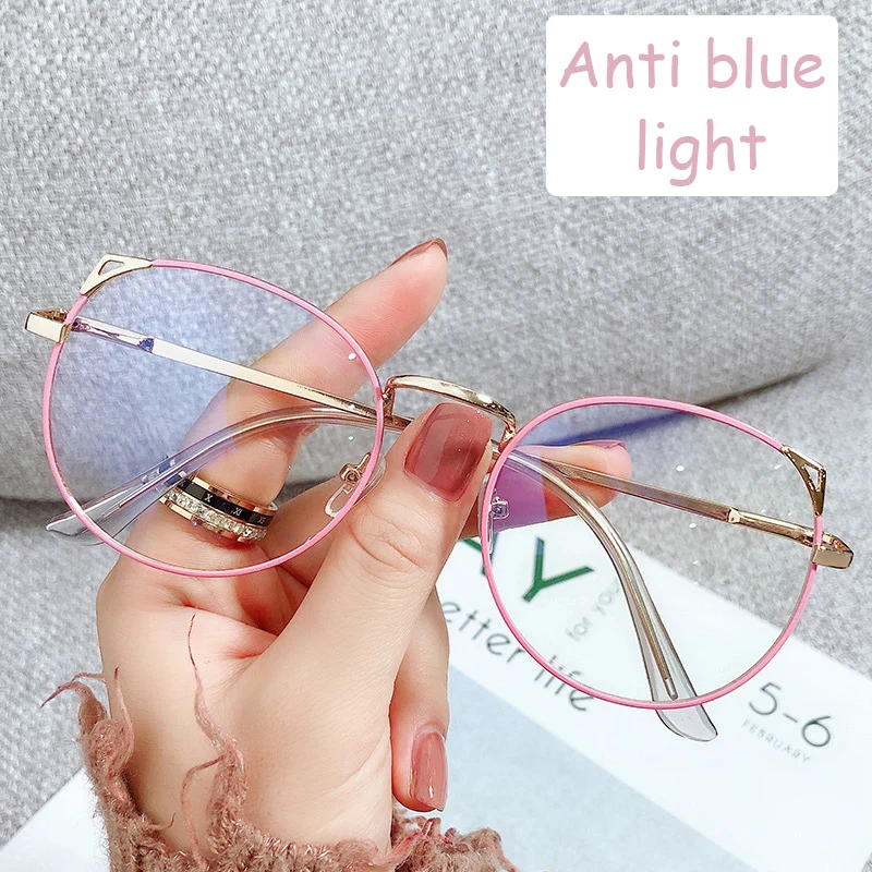 Lunettes Anti-lumière bleue avec oreilles de chat, monture ronde fine en métal, mignonnes à la mode