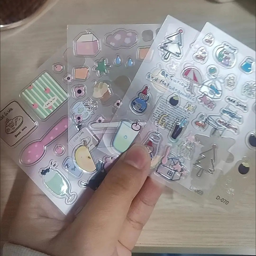 

1 Sheet 3D Epoxy Resin Transparent Decals INS Cute Cartoon Jelly Relief Sticker DIY Phone Cases Laptop Tablet Decor