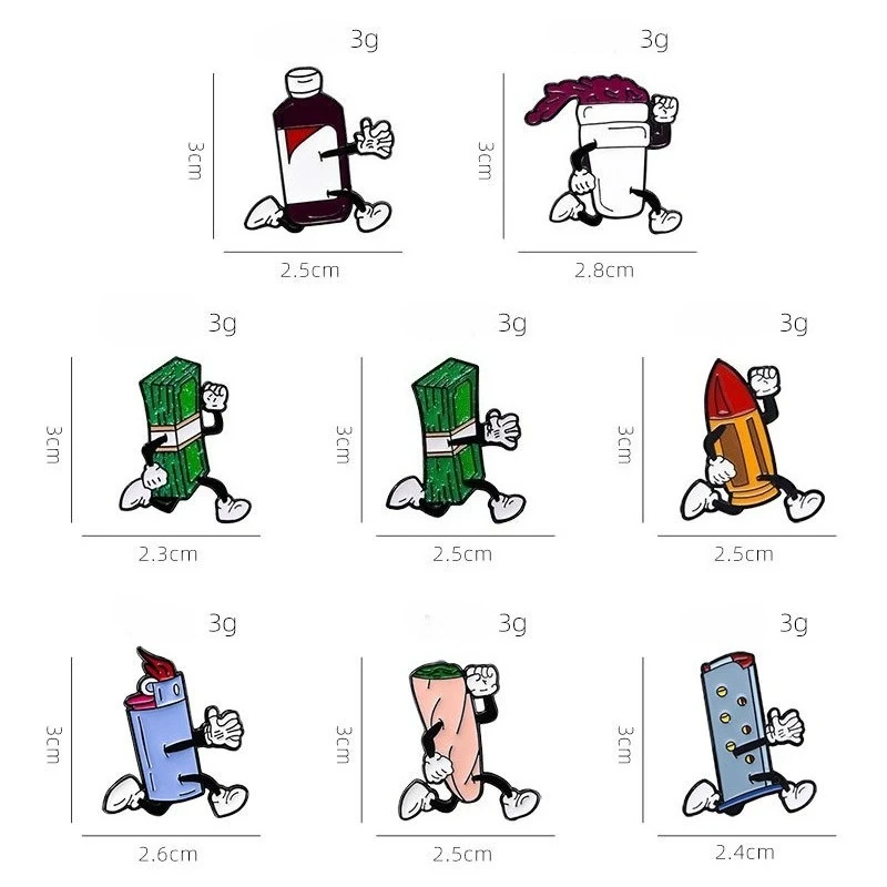 Hot Selling Unisex Cartoon Brooches Alloy Enamel Badge with Coke Dollar Cigarette Pattern for DIY Clothes Bags Hat Scarf Jeans
