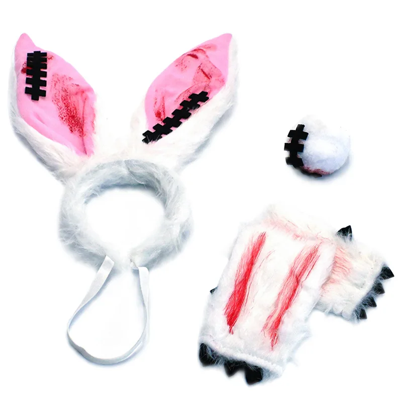 

Cute Plush Bunny Ears Headband Glove Tail Suit Easter Party Cosplay Costume Props Performance Decoration Take Photo Props