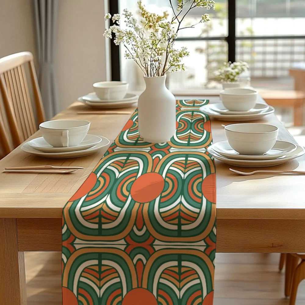 

1pc Bohemian Green/Beige/Brown/White/Teal Leaf & Marigold Table Runner Elegant Dining Table Decor