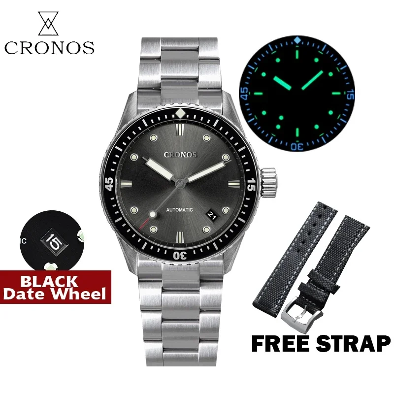 Cronos L6011M Diver Men Watch Fifty Sunray Dial  Date Automatic NH35 200M Resistant Ceramic Bezel Bracelet