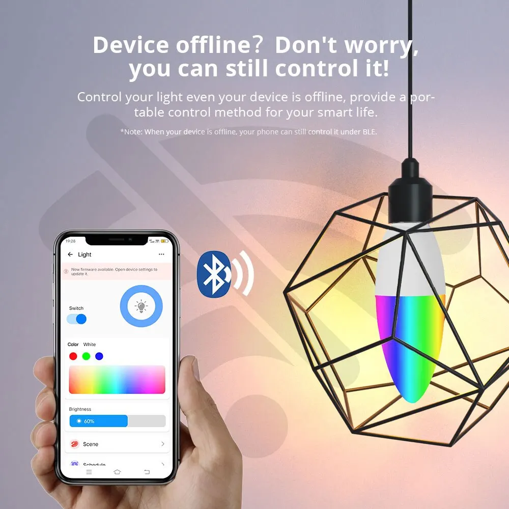 Smart Light Bulb WiFi E14 Dimmable Candle Lamp RGB+CW+WW 5W EWelink APP Voice Control Compatible With Alexa Google Home Alice