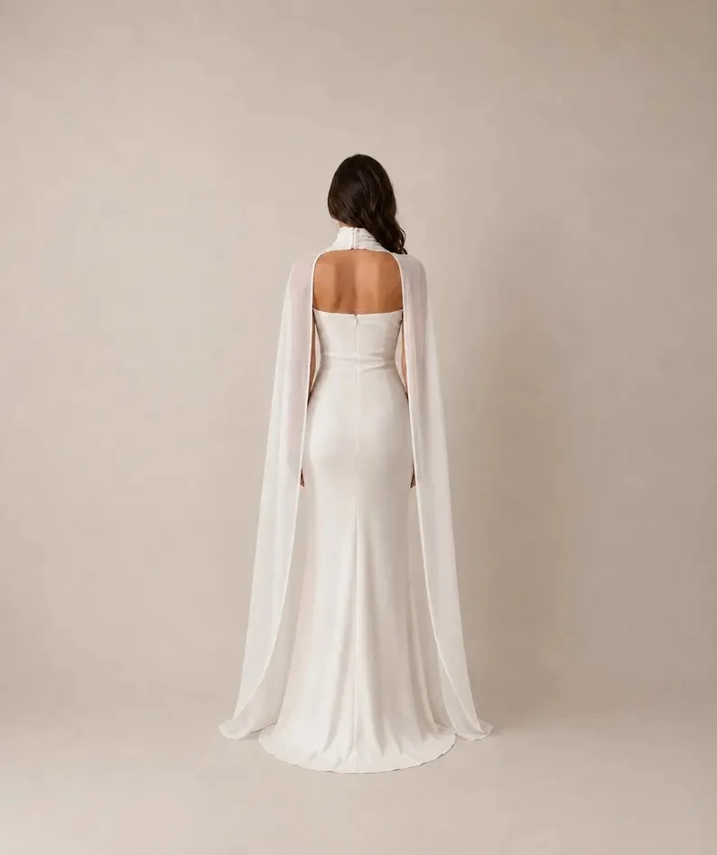 POD Women Chiffon Long Cape High Low Flowy Poncho Sheer Mesh Shawl and Wraps for Evening Dress Wedding Cover Up Capelet