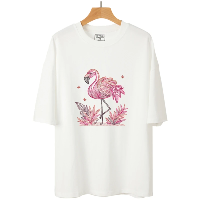 22cm elegant flamingo pink decal heat transfer sticker ironing clothing accessories imitation embroidery animal decal DIY