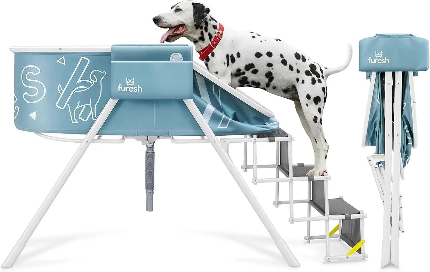 

Elevated Foldable Portable Dog Bath Tub Wash Station Grooming Shower Steps Indoor Outdoor Medium Large Dogs