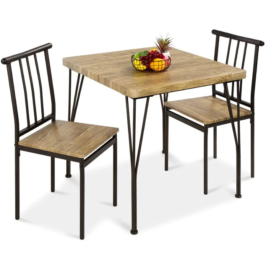 

3Piece Dining Set Modern Dining Table Set, Metal and Wood Square Dining Table for Kitchen, Dining Room, Dinette, Breakfast Nook