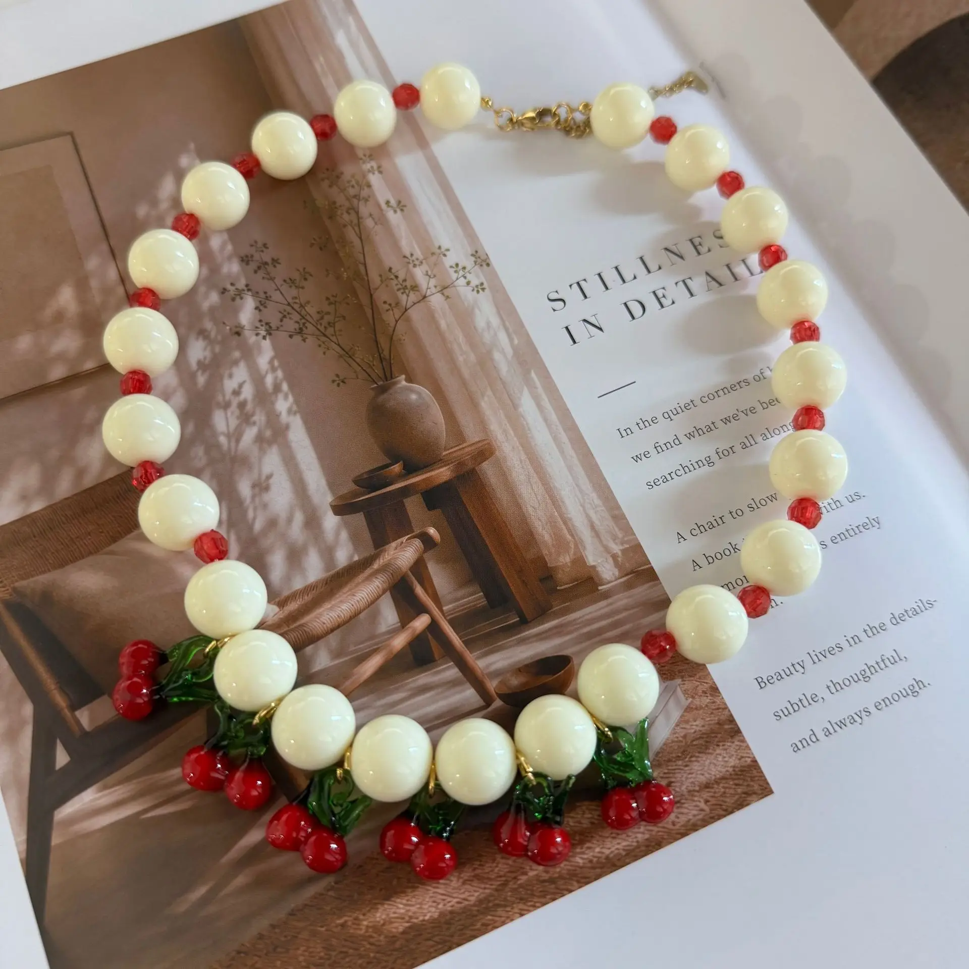 Exaggerated Multi-Cherry Fruit Beaded Necklace, Women Cute Personalized Clavicle Chain, Delicate Jewelry Gift