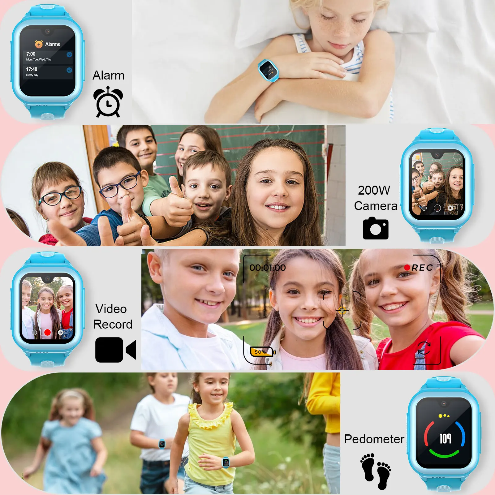 Wonlex 4G Smart Watch per bambini con tracciamento GPS/WiFi, videochiamate, fotocamera WhatsApp 1+8 GB di archiviazione - Orologio di sicurezza per bambini KT31
