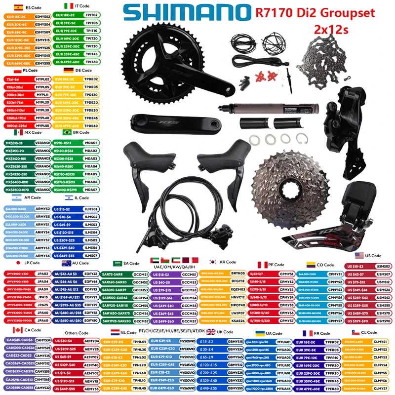 Shimano 105 Di2 Groupset R7170 12s Groupset  R7170 Brake R7100 Crankset R7150 FD R7150 RD Original Shimano