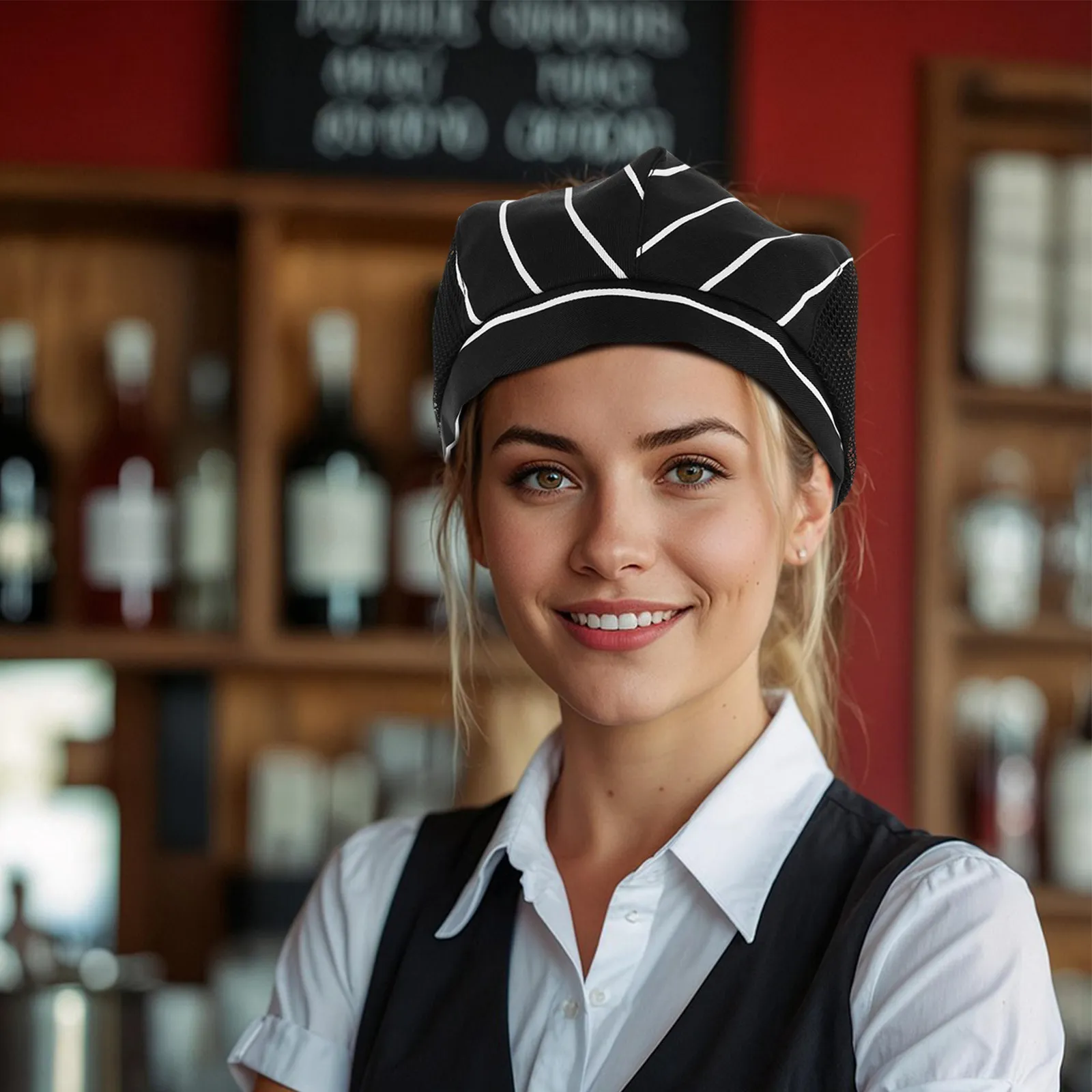 2 個の通気性のあるシェフハットメッシュトップキッチンクッキングキャップソフト軽量ユニフォームハットシェフ、ウェイター、パン屋、調理従業員用