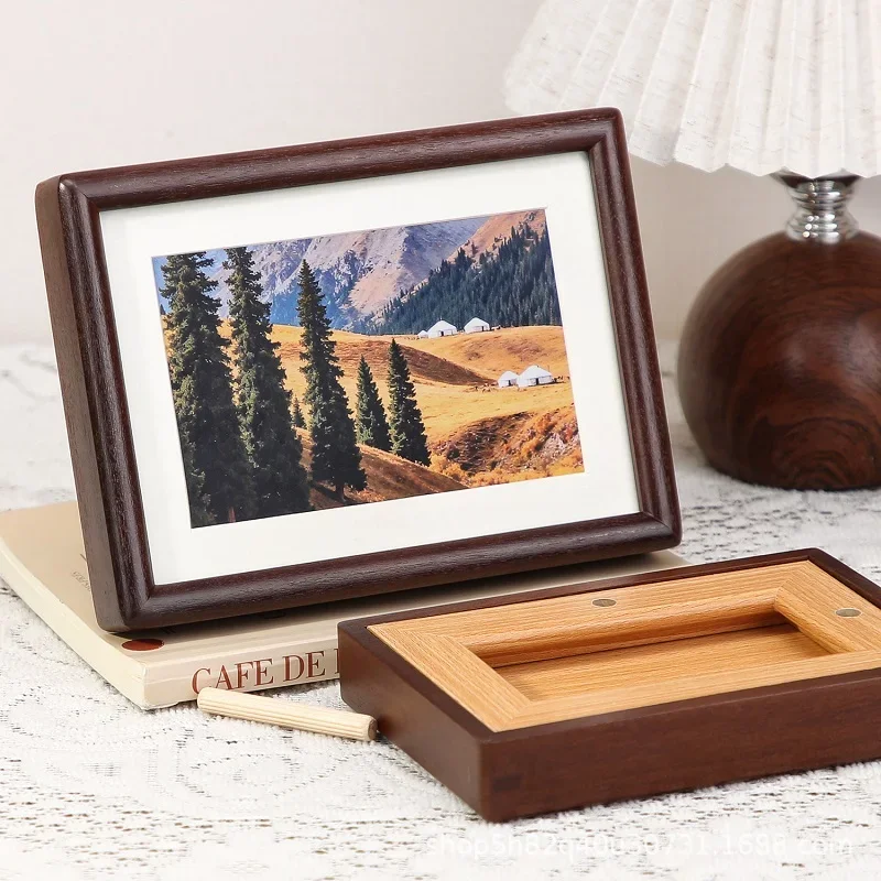 New Solid Wood Picture Frame 7 8-inch Rounded Corner Walnut Color Display Frame for Home Décor A4-Inch Desktop Display