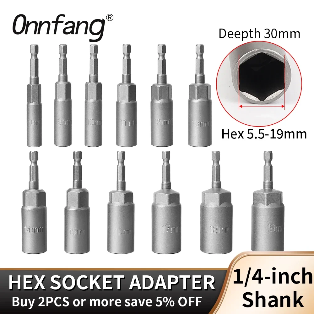 Length Deepen Hexagon Socket Driver Drill Bit 5.5-19mm Impact Socket Adapter Power 1/4-inch Shank Hex Screwdriver key Hand Tools