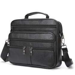 Bolsa de ombro de couro genuíno masculina, bolsa preta masculina para homens, bolsa mensageiro do escritório de negócios, bolsa tiracolo masculina, na moda