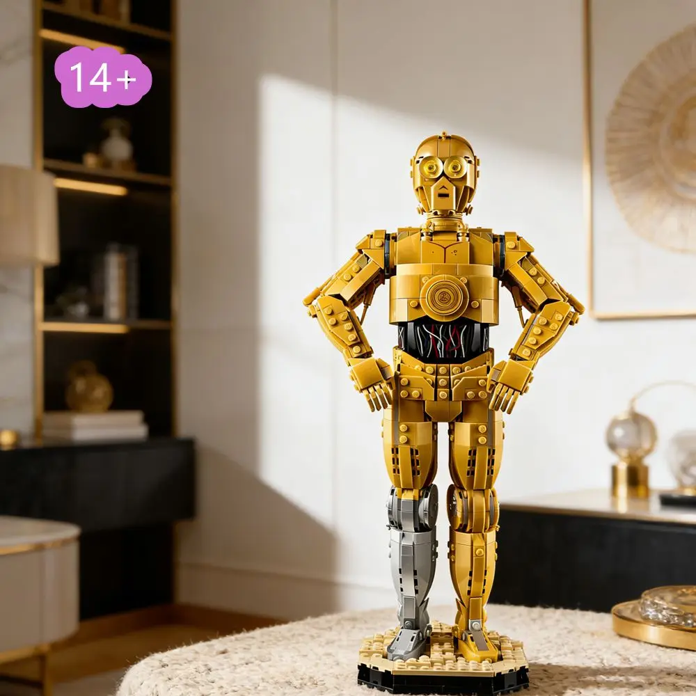 

2026 Золотой робот C | Фигурка 3PO: Ностальгическая вращающаяся модель 75398 – Новогодний подарок для друзей
