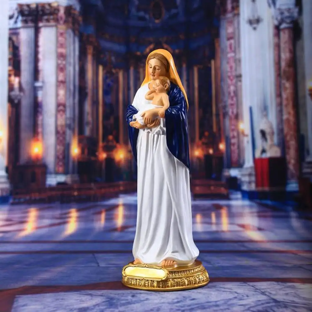 Mary Holding Baby Statue Sculpture Figurine Christian Miniatures for Home
