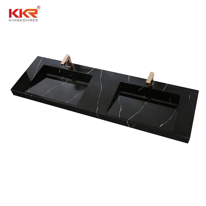 Wholesale Modern Sanitary Wares Washroom Vessel Sink Black Marble Wash Basin Maeble Texture Stone Sink Vanity