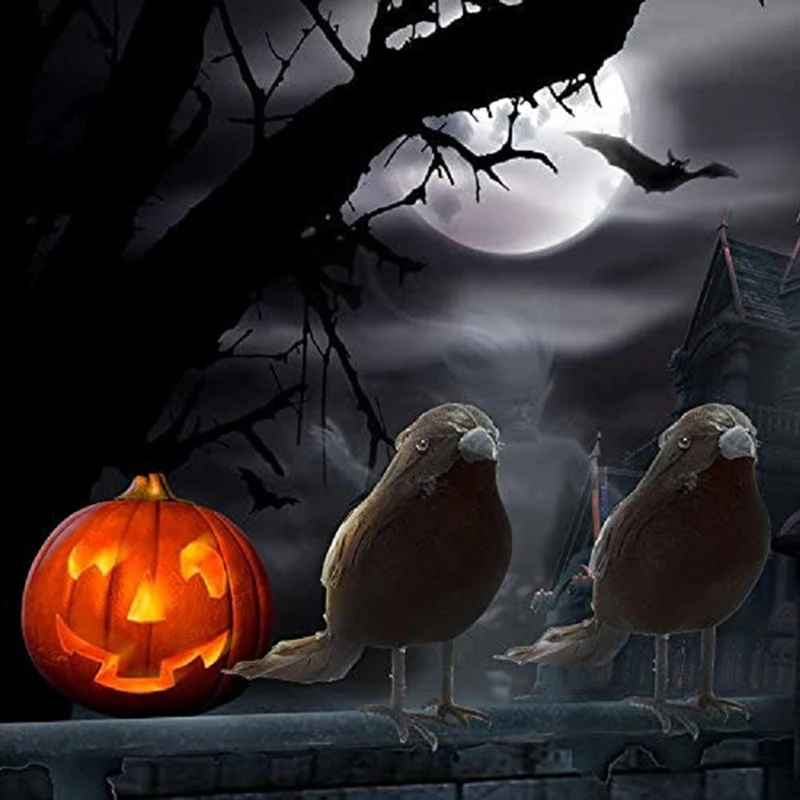 【F】1PC Halloween Black Crow Props Realistic Raven Spooky Feathered Crows House Decor