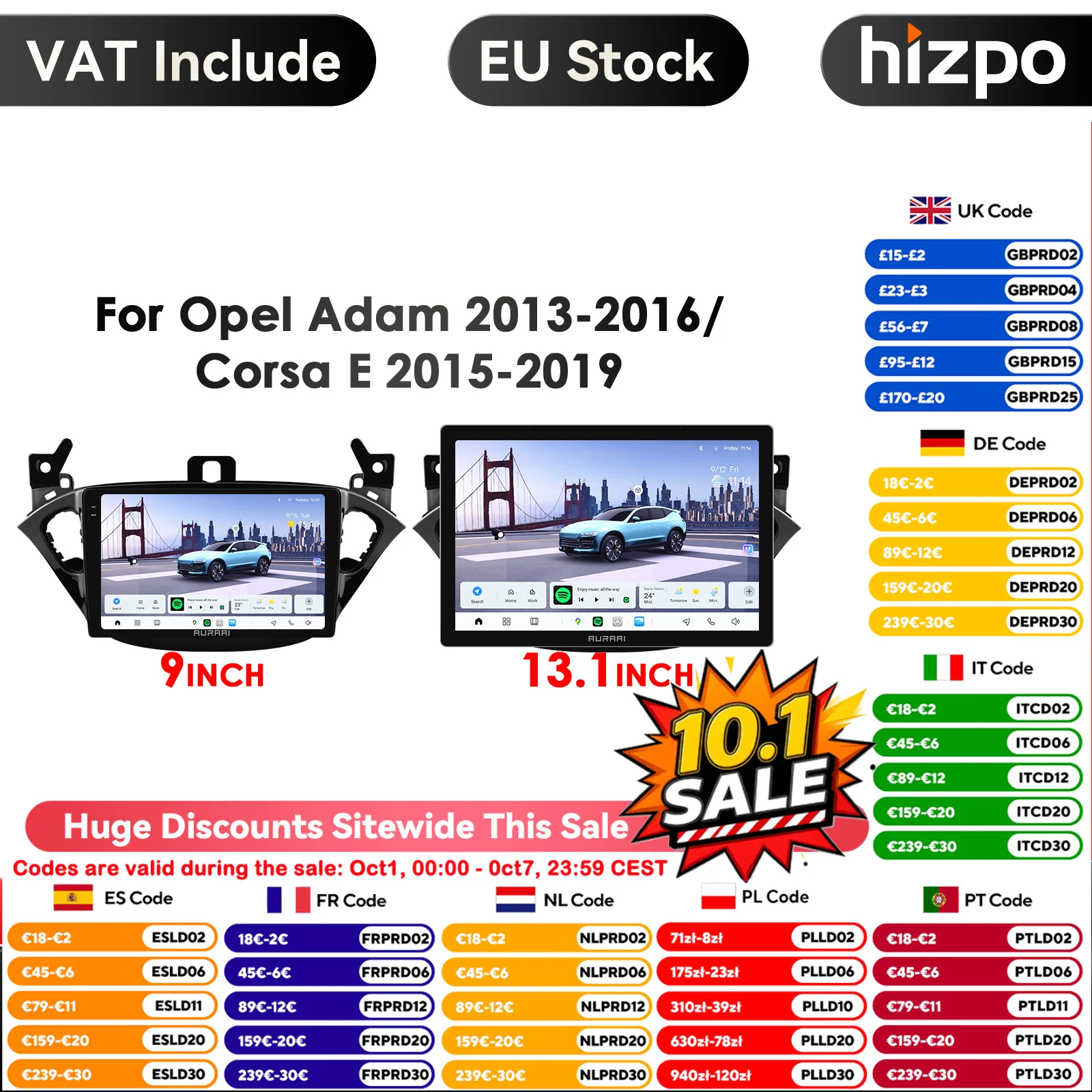 Hizpo Autoradio da 13.1 pollici Opel Adam 2013 2014 2015 2016 per Opel Corsa E 2017 2018 2019 Carplay Android Auto Lettore Multimediale Stereo 4G Navigazione GPS Auto Sistema Intelligente AI Voce