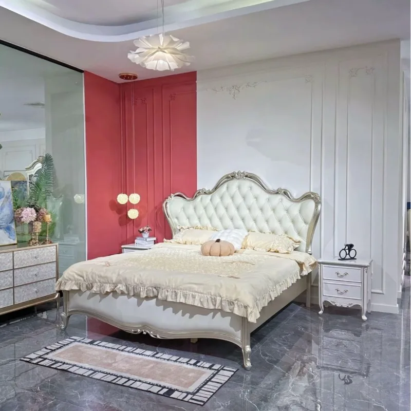 French palace villa furniture European solid wood double bed, master bedroom 1.8 meters princess bed