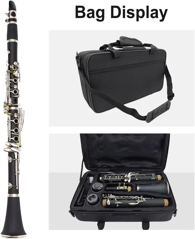 Beginner Bb Clarinet Kit with 17 Keys, Nickel-plated, Includes Hard Case, Cleaning Tools, and Accessories for Easy Start
