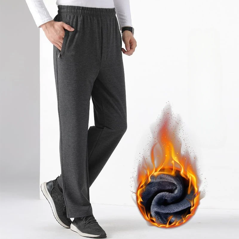 

2023 Men's Winter Fashion Fleece Casual Straight Pants Male Warm Thick Sweatpants Men Fashion Drawstring Loose Pants H582