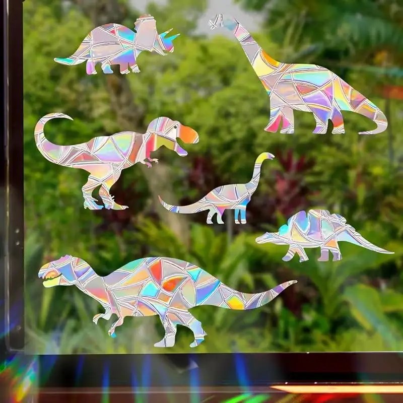 Reusable PVC Rainbow Dinosaur Window Stickers – No Glue Needed, Peel & Stick Decals for Home&Kids Room,Washable&Repositionable