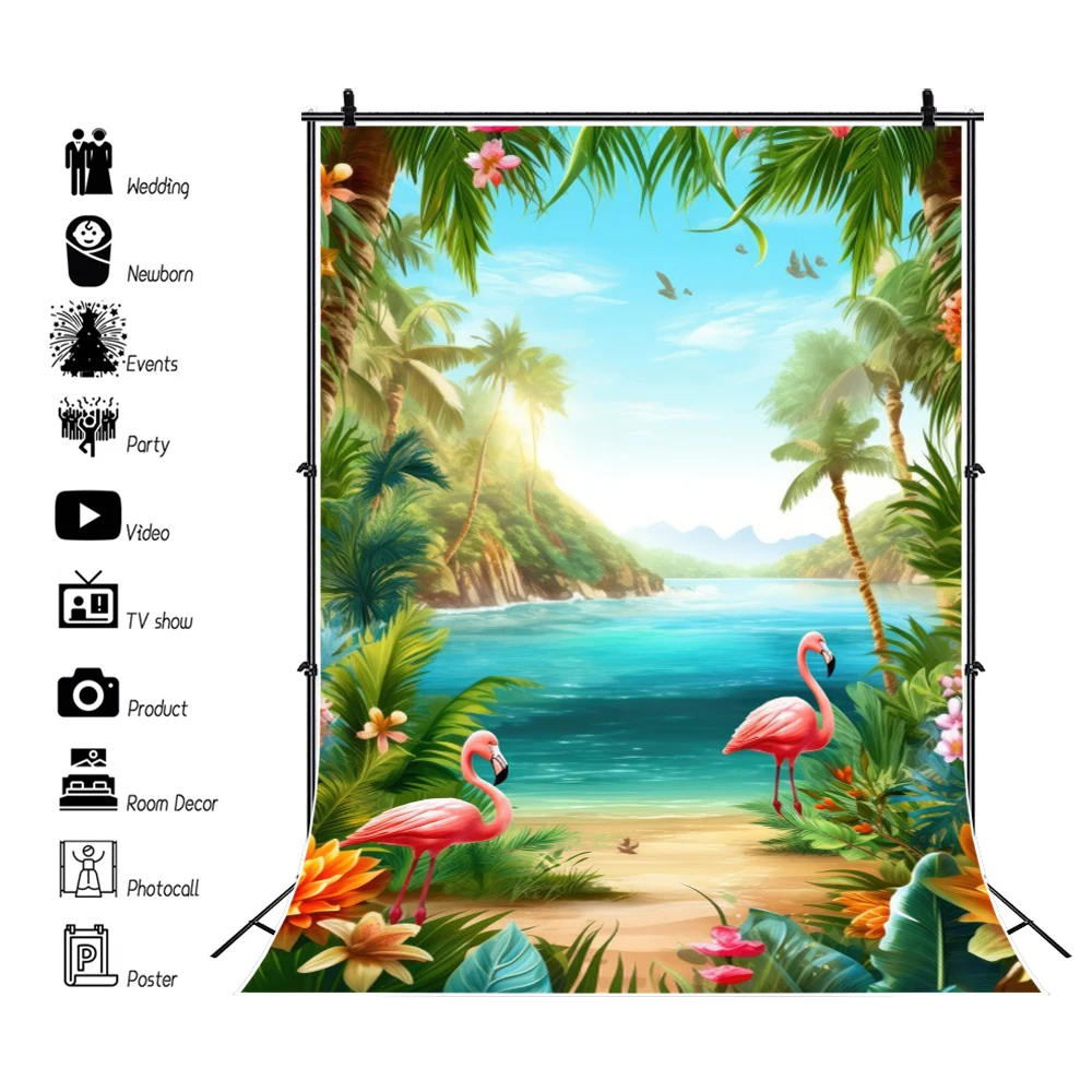 Summer Tropical Hawaii Palm Tree Beach Photography Backdrops Wedding Bride Shower Blue Sea Sky Sunshine Luau Party Background
