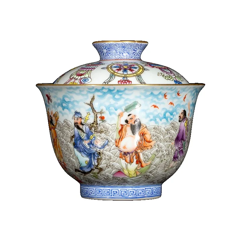 Gaiwan teacup, Jingdezhen Ceramic Ercai Gaiwan, single high-end enamel color, tea bowl