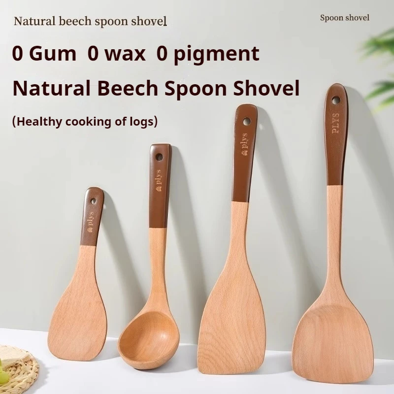 4PCS Holz Spatel Langen Griff Reis Löffel Holz Suppe Löffel Spachtel Kochen Löffel Küche Zubehör Haus Geschirr Set