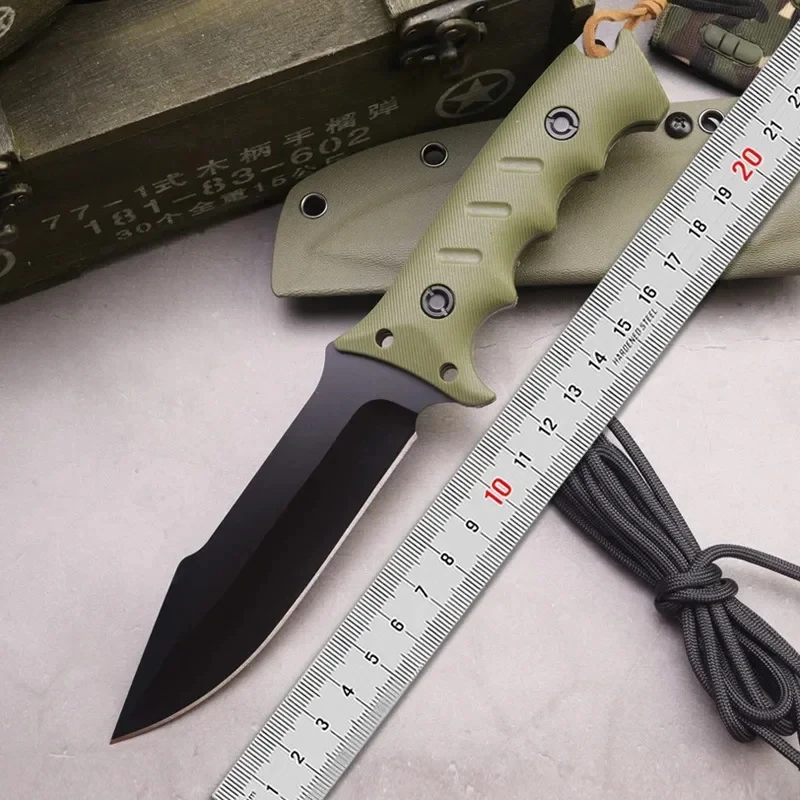 

New High Hardness Outdoor Camping Straight Portable Self-defense Mountain Climbing Knife Integrated Steel Knives with K Sheath