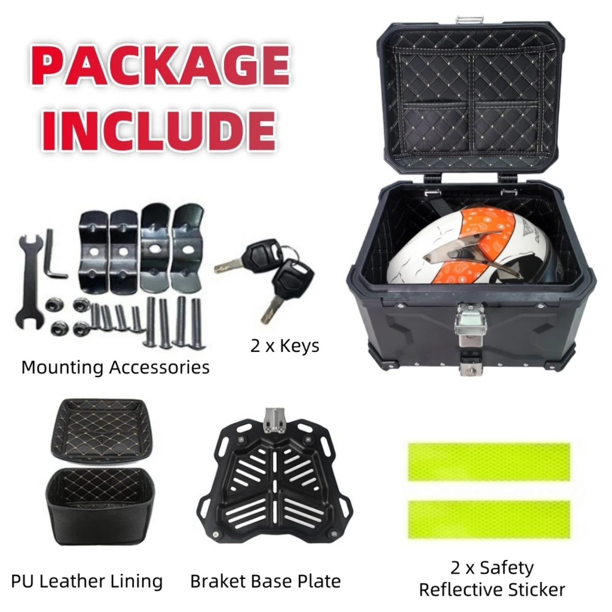 Motorcycle Trunk Top Box Aluminum Motorcycle Helmet Box Universal Motorbike Tail Box Travel Waterproof Luggage Case MotoTool Box