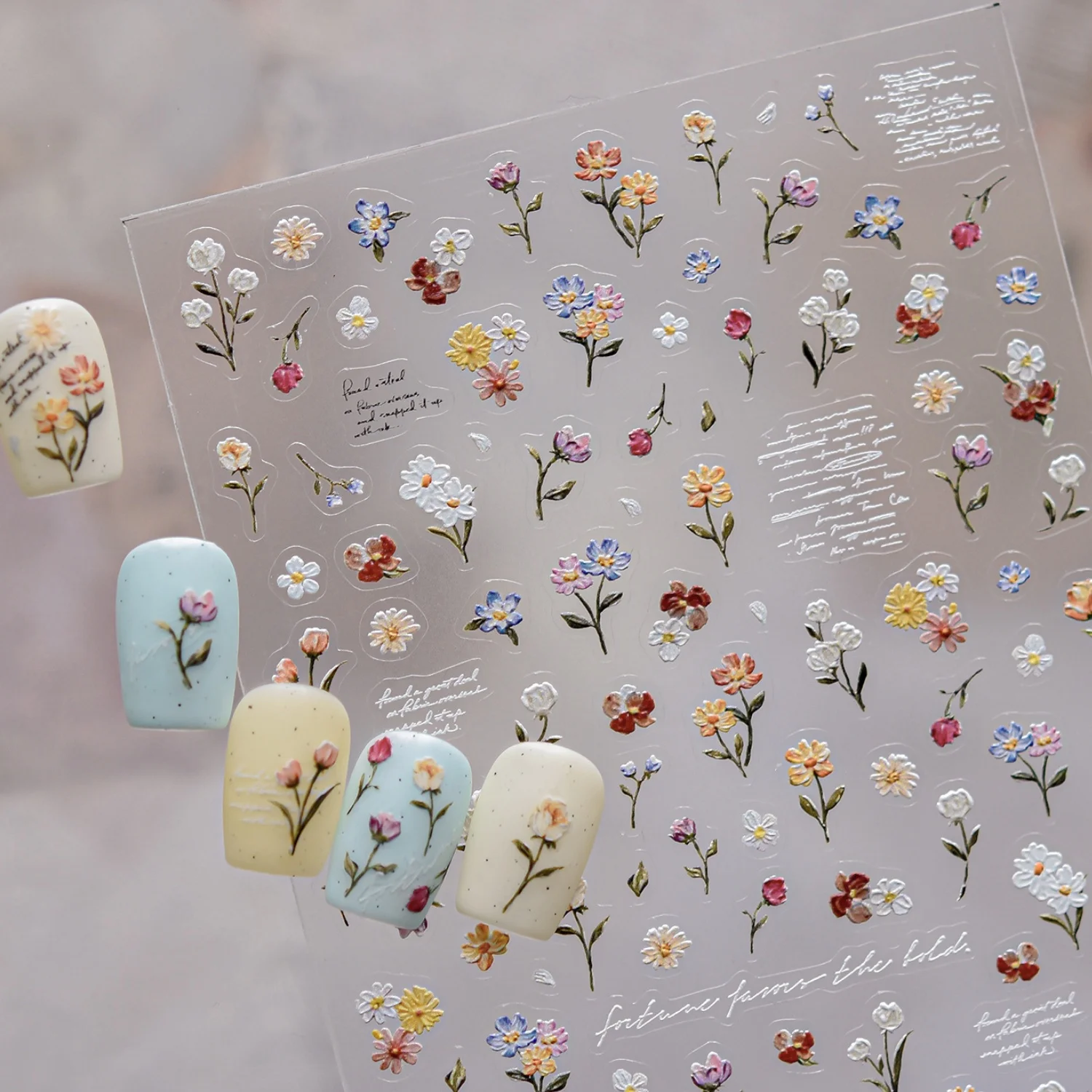 5D Vintage Ölgemälde Gepresste Blumen Nagelkunst-Aufkleber Frühling Wildblumen Wald Garten Fee Selbstklebende Maniküre Nagelsticker