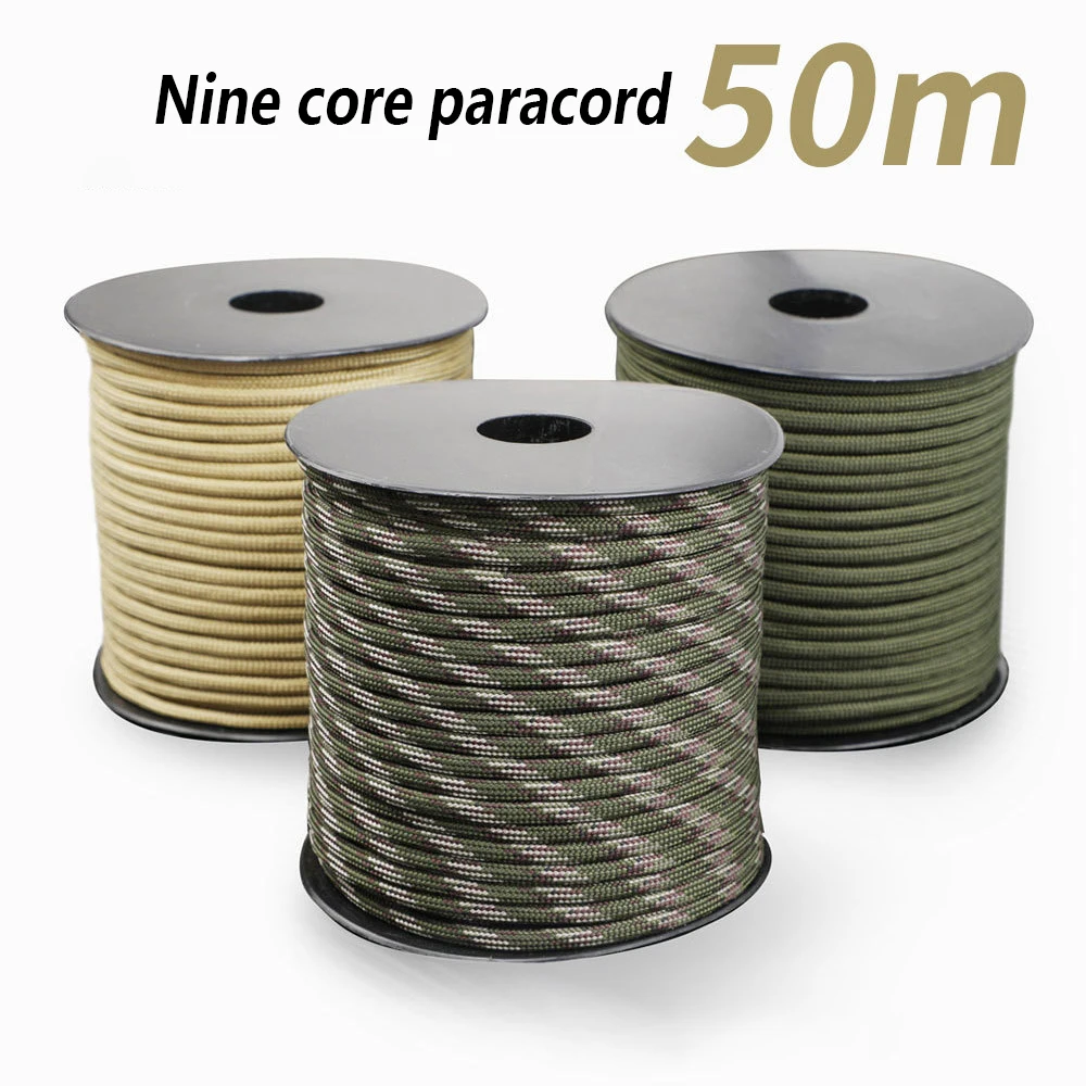 

Outdoor Survival Paracord, Tactical Parachute Rope, Camping Accessories, DIY Braided Rope, Survival Gear, 50m, 9 Strands, 4mm