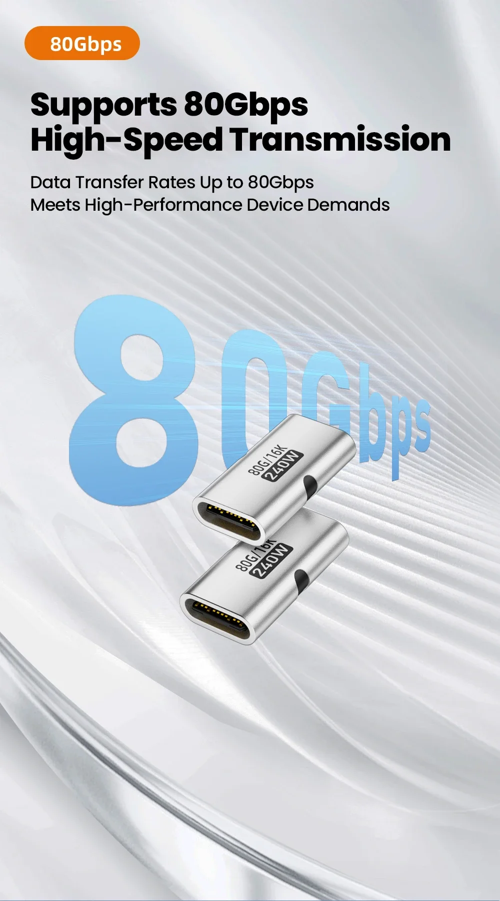 USB C to C Adapter PD3.1 240W Female to Female 80Gbps Fast Charging 16K 60Hz High Speed Type C Connector Converter