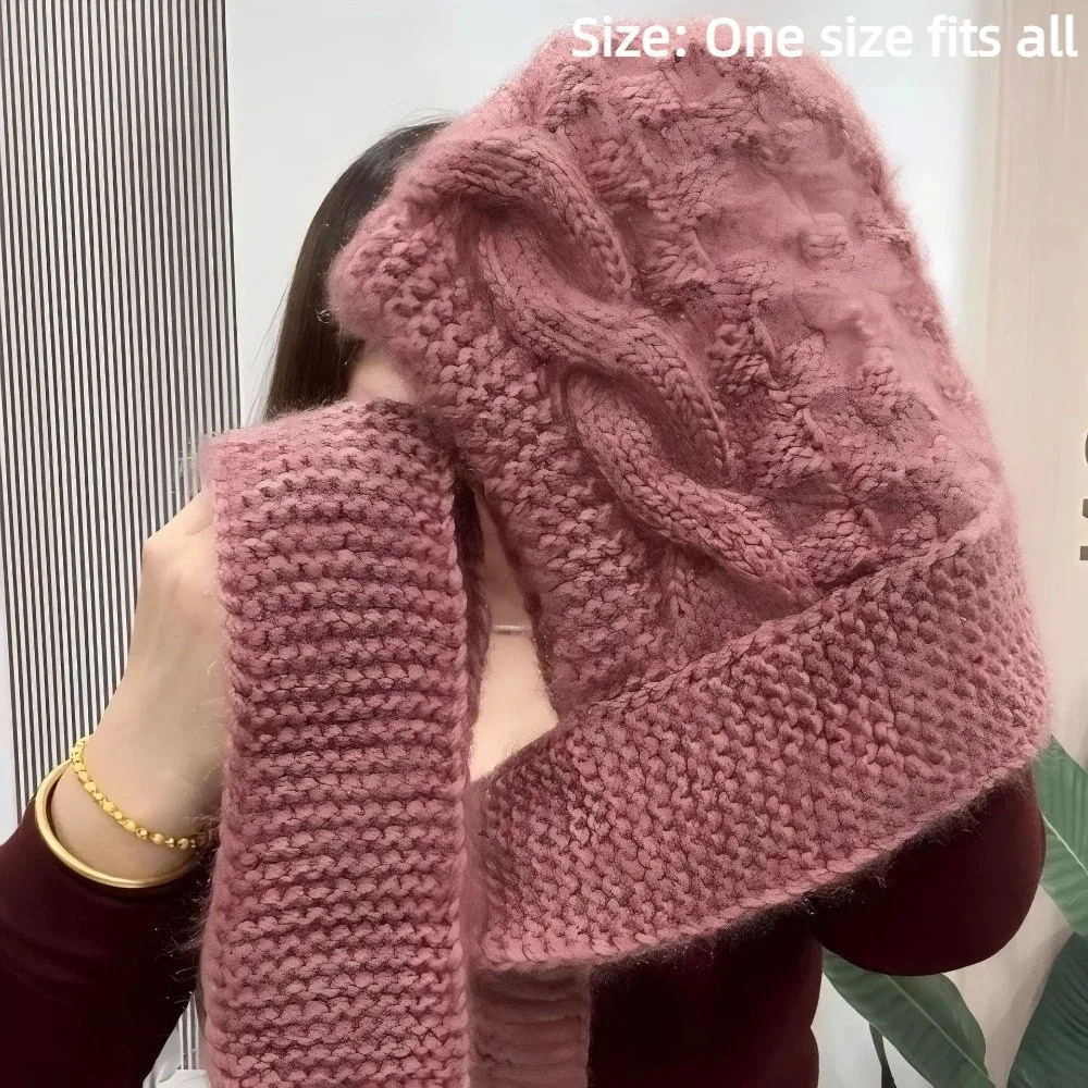 Fox Ears 2-in-1 Hooded Scarf for Women Windproof Ear Protection Hat Scarf Keep Warm Soft Winter Scarf Autumn Winter