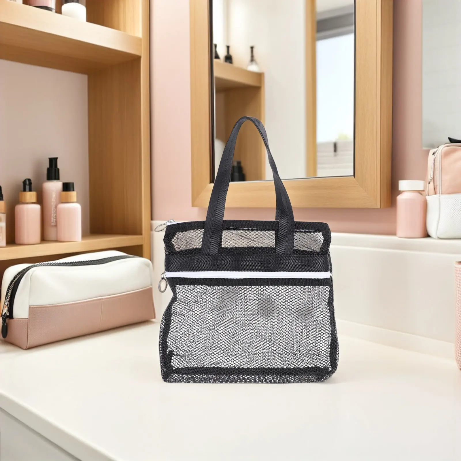 2Pcs Portable Mesh Shower Tote Lightweight Waterproof Zippered Toiletry Bag for Men Gym Camping Dorm Outdoor Leisure Activities